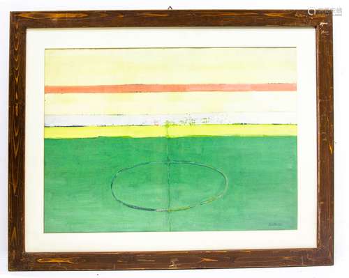 Santi Alleruzzo (Messina 1929 - 2006 Villa San Giovanni). Football field. 58cm x 68cm, tempera on