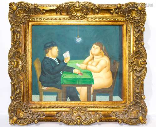 Painter form the 20th century. Copy by F.Botero. Indoor scene. Cm 49 x59 in elegant frame.