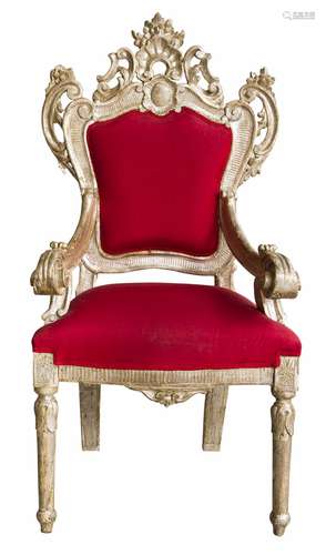 Throne, 18t century, silver background. H cm 140 x 65, sitting H cm 55.