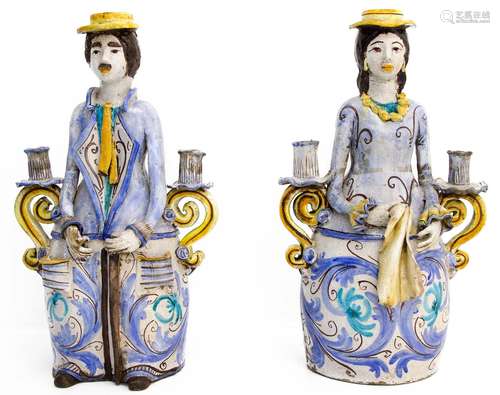 couple of lumiere of Caltagirone, XX Century. H cm 62.