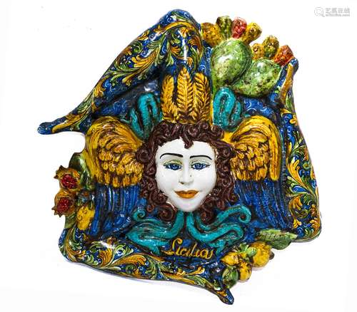 Caltagirone majolica. Triscele or triskelis. Cm 60x60