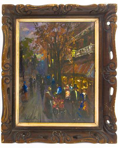 Italian painter from the 19th century. Parisian boulevard. 30cm x 23,5cm, oil paint on cardboard.