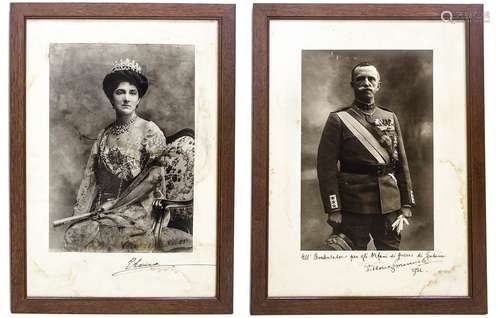 Pairs of portraits of king of Italy, Vittorio Emanuele III and his wife, Queen Elena. With