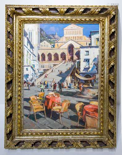 Vincenzo Aprile (Naples, 1952). Cathedral of Amalfi. 70cm x 50cm