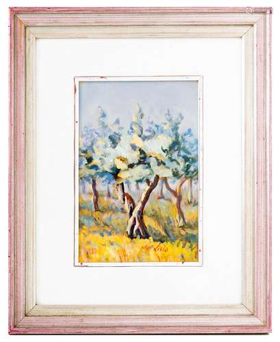 Painter from the 20th century. Trees. 20cm x 30cm, oil paint on canvas. Signed Lisia.