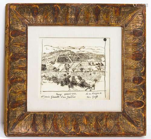 Franco Gentilini (Faenza, 1909 - Roma, 1981). Landscape from Van Gogh. 20x26,5, drawing, Indian