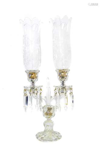 Candlelight with two lights. Baccarat cristal. XX Century. H 57 cm