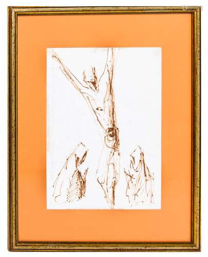 Painter from the 20th century. Crucifixion. 27cm x 21cm, Sanguine drawing