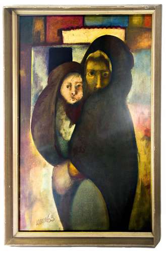 Nona Angelo. Motherhood. 95cm x 70cm, oil on cardboard. Signed and dated ‘69 on the bottom left