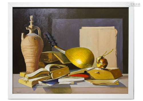 Saro Tricomi (Catania 1937). Still Life. 60cm x 80cm, oil paint on canvas. Signed don the back