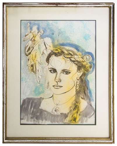 Paolini Parlagreco Graziella (Alessandria, 1936). Young woman’s face. 50cm x 35cm, gouache on paper.