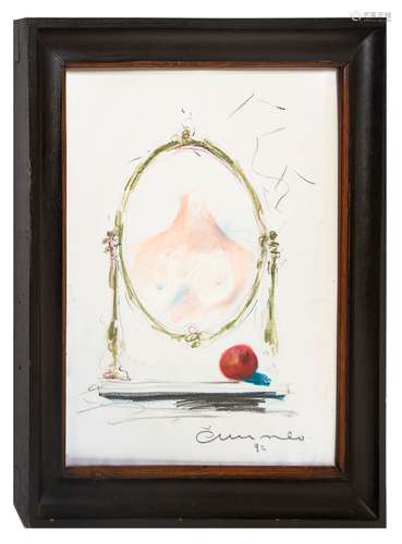 Dino Cunsolo (1944). Nude by the mirror. 49cm x 34cm, Mixed media on paper. Signed and dated on