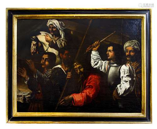 Sicilian pinter from the 17th century. Caravaggio’s style painting picturing Christ carrying the