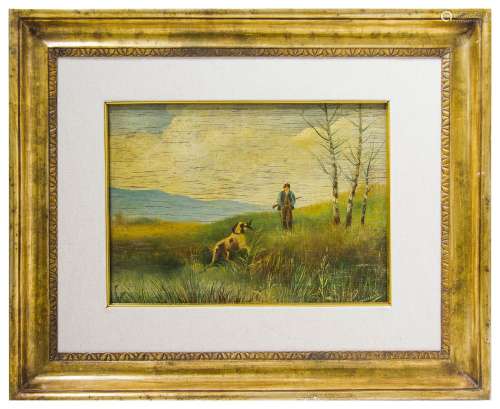 Painter form the 19th century. Hunting scene. 25x36 , oil on wood.
