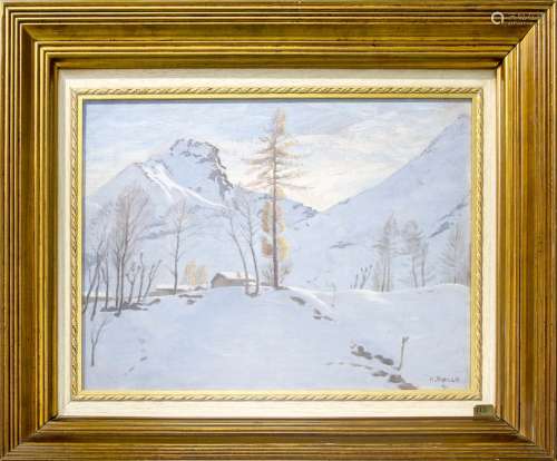 Adolfo Giuseppe Rolla (Buenos Aires 1899- Turin 1967). Snow in Usseglio. 36x47, oil paint on wood.