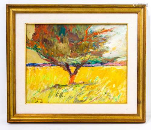 Italian painter form the 20th century. Tree. 40cm x 50cm, oil paint on canvas. C.Pappalardo.