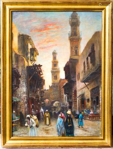 Frans Wilhelm Odelmark (Vastervik 1849-1937 Stockholm). Orientalist scene, Cairo street. 95cm x