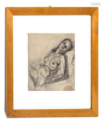 Alicò Giovanni (1906-1971). Woman nude. 25,5cm x 25,5cm. Charcoal on paper. Signed on the bottom