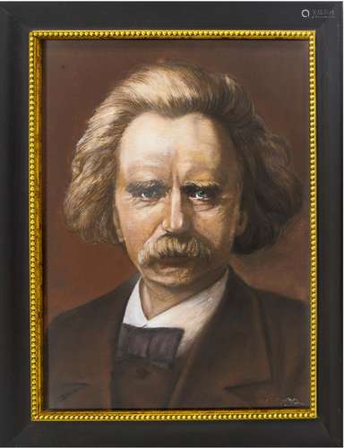 Painter of XIX Century. Portrait of Edvard Grieg. 39x30, pastel on pressed cardboard.