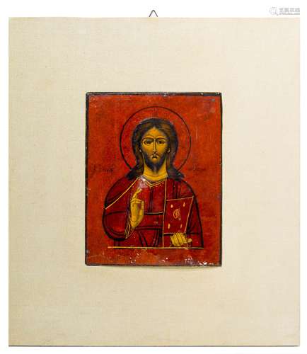 Russian icon, 19th century. Pantocrator Christ. Cm 22x17