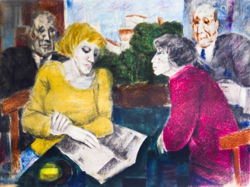 Remo Squillantini (Stia, 1920 – Florence, 1996). People during a conversation. 50cm x 70cm,