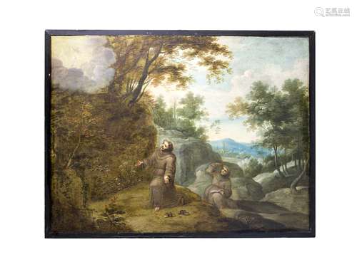 Painter from the 17th century. Saint Francis receives the stimmates. 58x75, oil paint on copper.