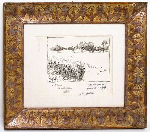 Franco Gentilini (Faenza, 1909 - Rome, 1981). Landscape from Van Gogh. 20cm x 26,5cm, drawing,