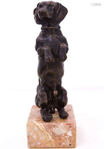 Sculptor of the XX century, Dog on two legs. Bronze sculpture with marble base. H Cm 27