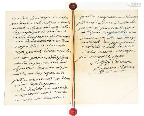 Signed manuscript letter by Ruggiero Settimo 30 october 1862