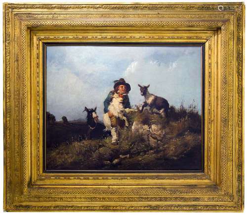 Filippo Palizzi (Vasto, 1818 – Napoli,1899). Young shepherd with goats. 50x62, Oil painting on