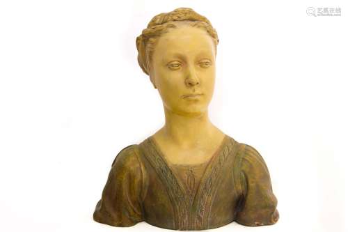 Half-length of woman in terracotta. XVIII Century, Tuscany. H cm 46, base cm 4