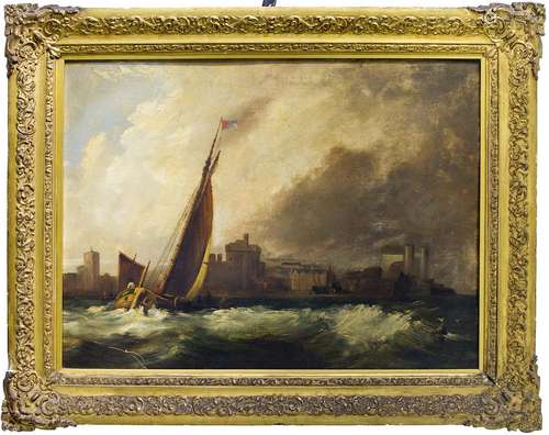 Samuel Walters (London 1811- Bootle 1882) (allegedly.). Boat in rough sea. 46x61, Oil paint on