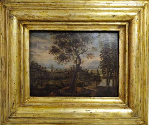 Northern European painter portraying landscape 39.5 x29 , oil on board