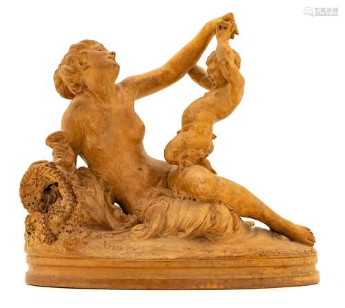 Albert Ernest Carrier-Belleuse (Anizy-le-Chateau 1824-1887 Sevres). Bacchante with terracotta putto.