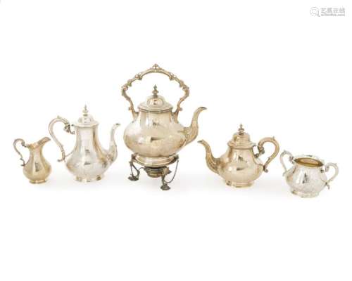 A five-piece English sterling silver coffee and tea