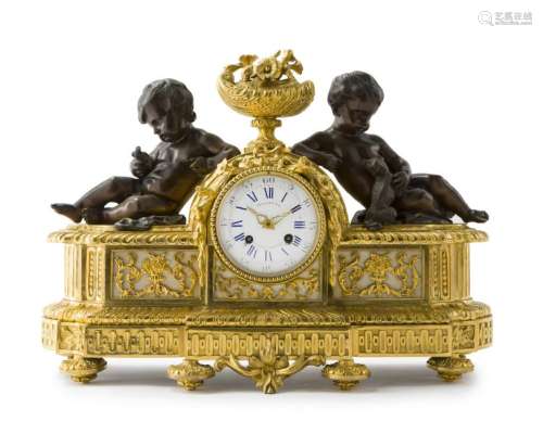 A French figural gilt-bronze clock