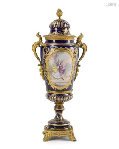 A Sèvres-style cobalt blue and gilt bronze vase