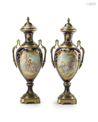 A pair of Sèvres-style urns