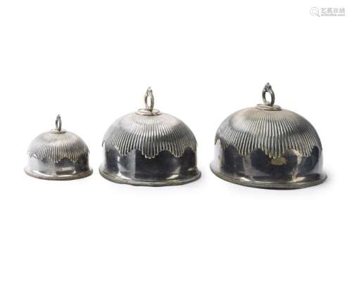 Three English Sheffield plate turkey domes