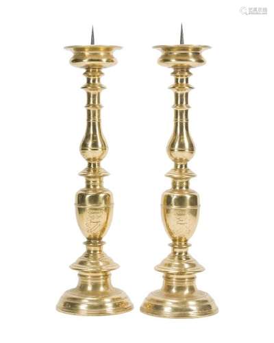 A pair of European brass pricket sticks