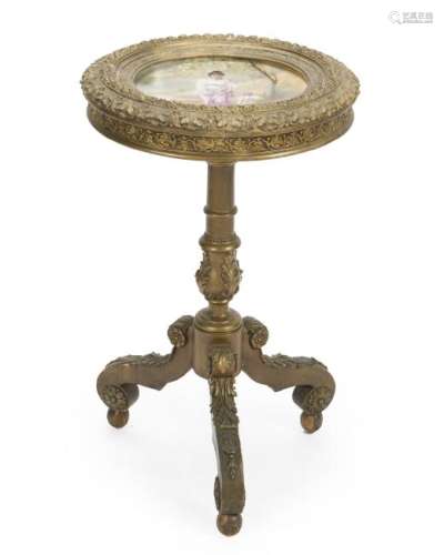 A Continental porcelain-set giltwood side table