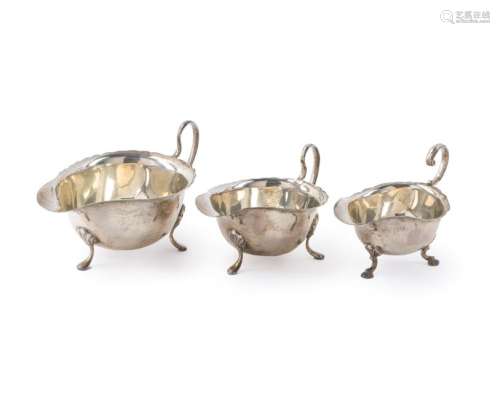 Three English and Canadian sterling silver sauce boats