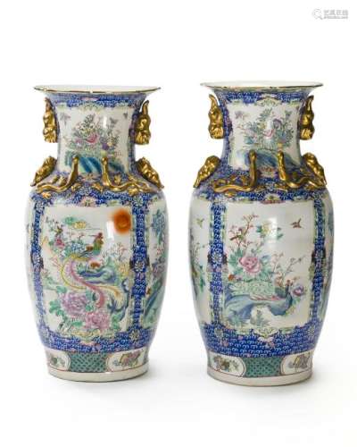 A pair of large Chinese handpainted vases