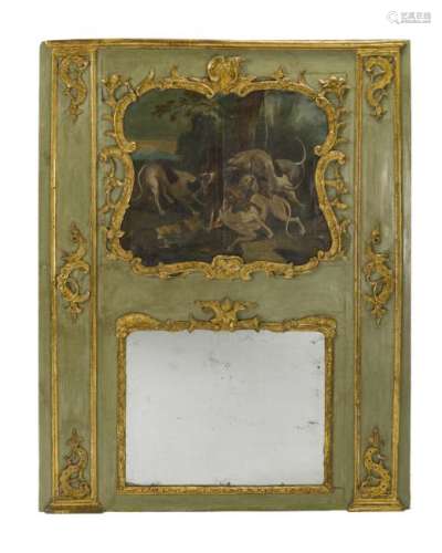 A French Louis XVI-style parcel-gilt trumeau mirror