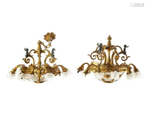 A pair of gilt-bronze chandeliers