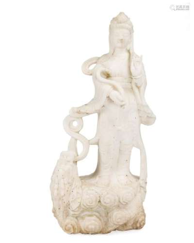 A Chinese carved white marble statue