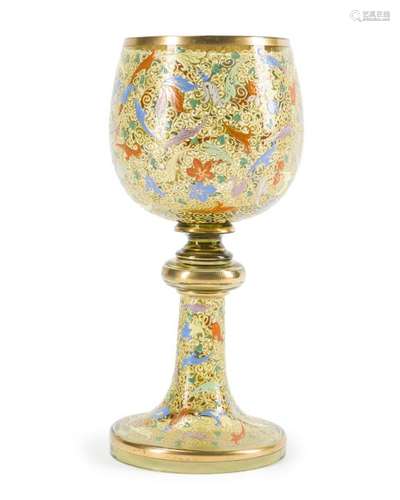 A Bohemian enameled glass chalice