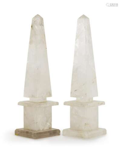 A pair of rock crystal obelisks