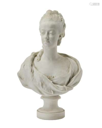 A French Sèvres white bisque bust of a maiden