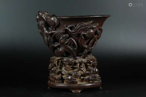 A Chinese Carved Agar-Wood Cup
